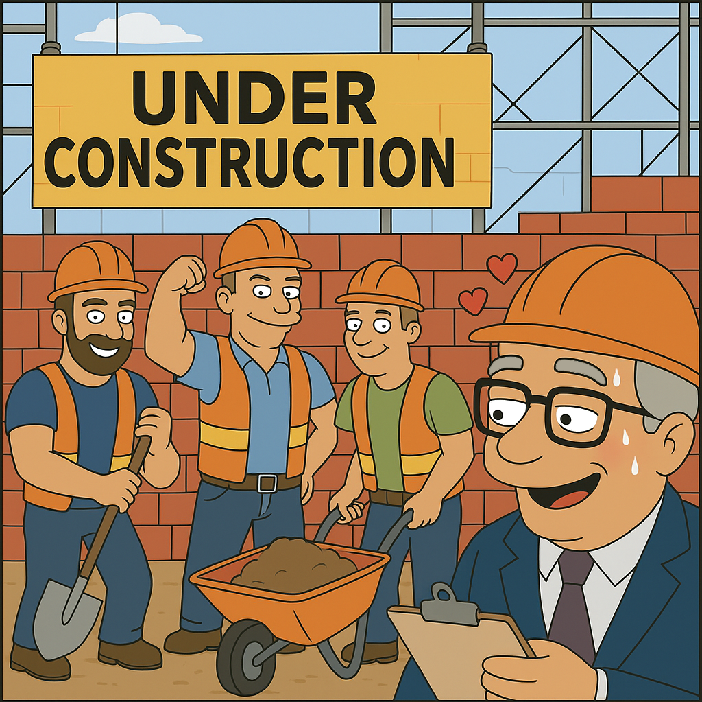 Under construction cartoon scene